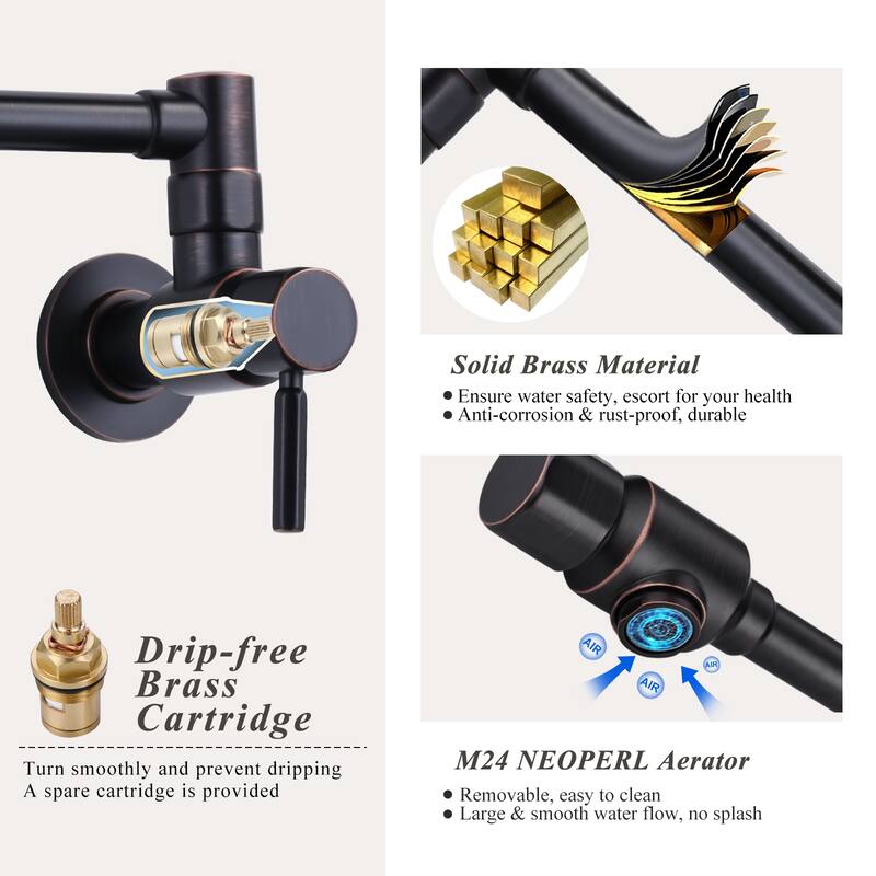 WOWOW Wall Mounted Pot Filler Faucet with Double Joint Swing Arms