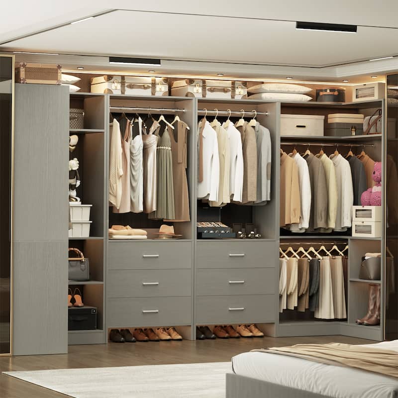 Cimly Set of 4 Closet Organizer with Drawers, U Shaped Freestanding Closet System