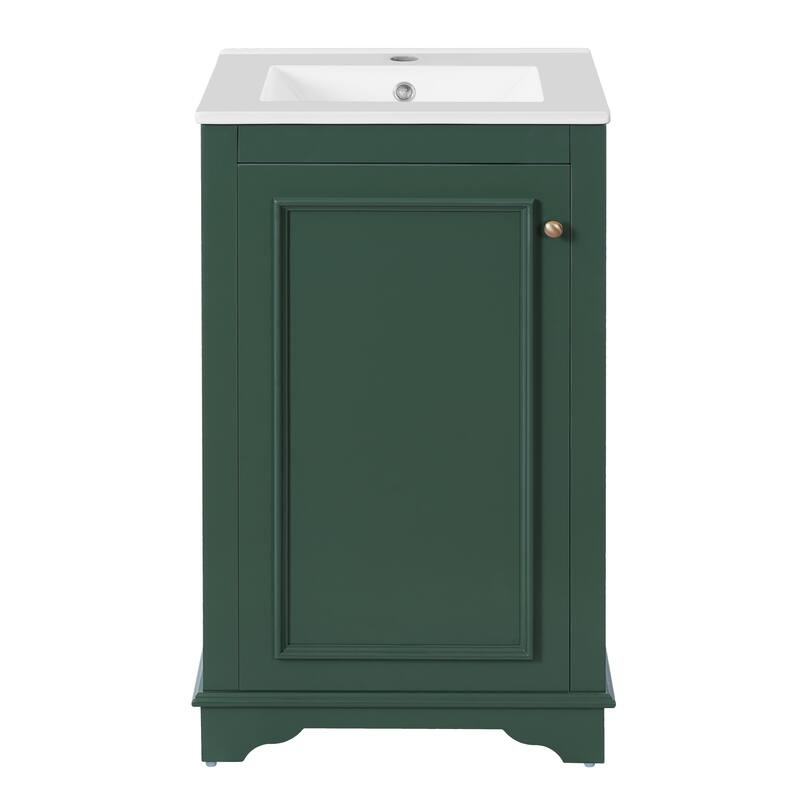 Bathroom Vanity with Ceramic Sink, Freestanding Small Storage Cabinet, Bathroom Cabinet with Soft Close Door & Adjustable Shelf