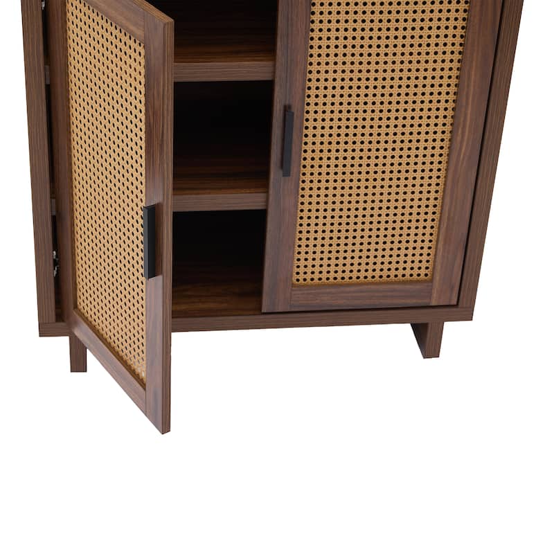 Mid-Century Modern Rattan Sideboard Storage Accent Cabinet with 2 Door