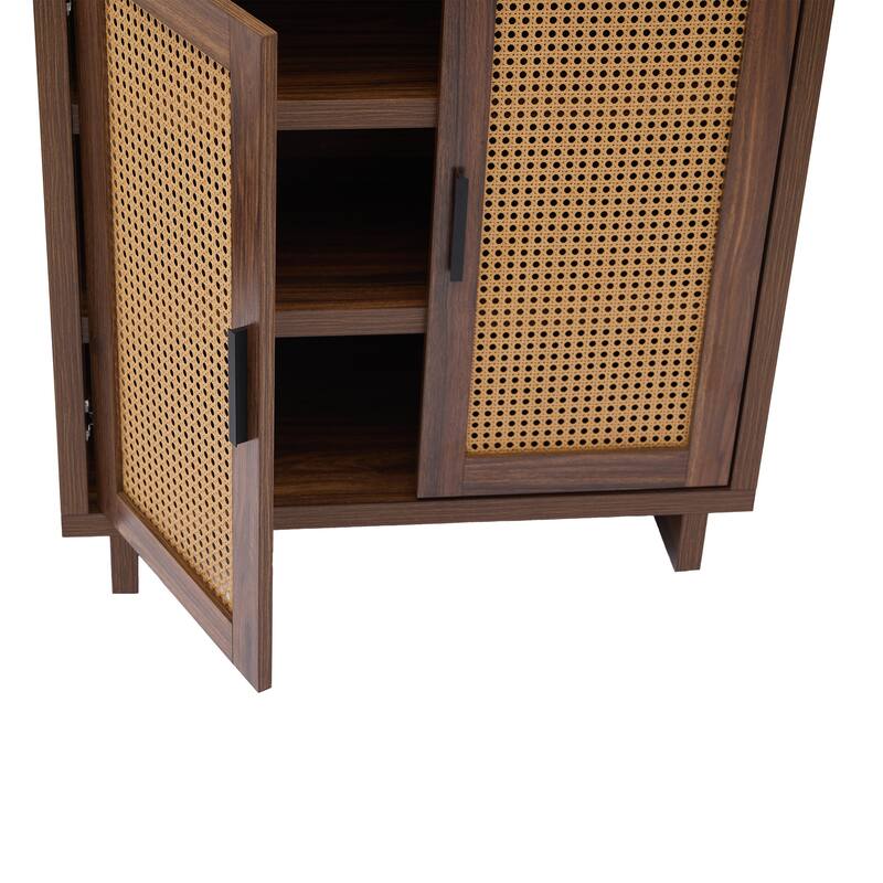 Farmhouse Woven Rattan Sideboard Accent Cabinet