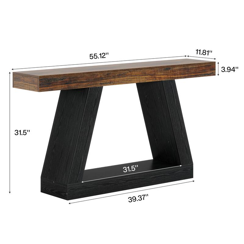 55 Inches Farmhouse Wood Console Sofa Table with Storage - 11.81" D x 55.12" W x 31.5" H