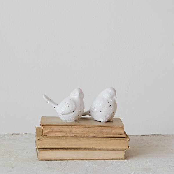 slide 2 of 7, Stoneware Bird Accent Decor with Dots, Set of 2 - 4.4"L x 2.5"W x 3.0"H White - 4.4"L x 2.5"W x 3.0"H