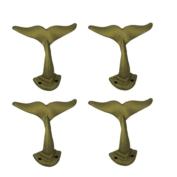 Classy Gold Cast Iron Whale Tail Wall Hook Set of 4 - 5 X 3.25 X 4.75 inches