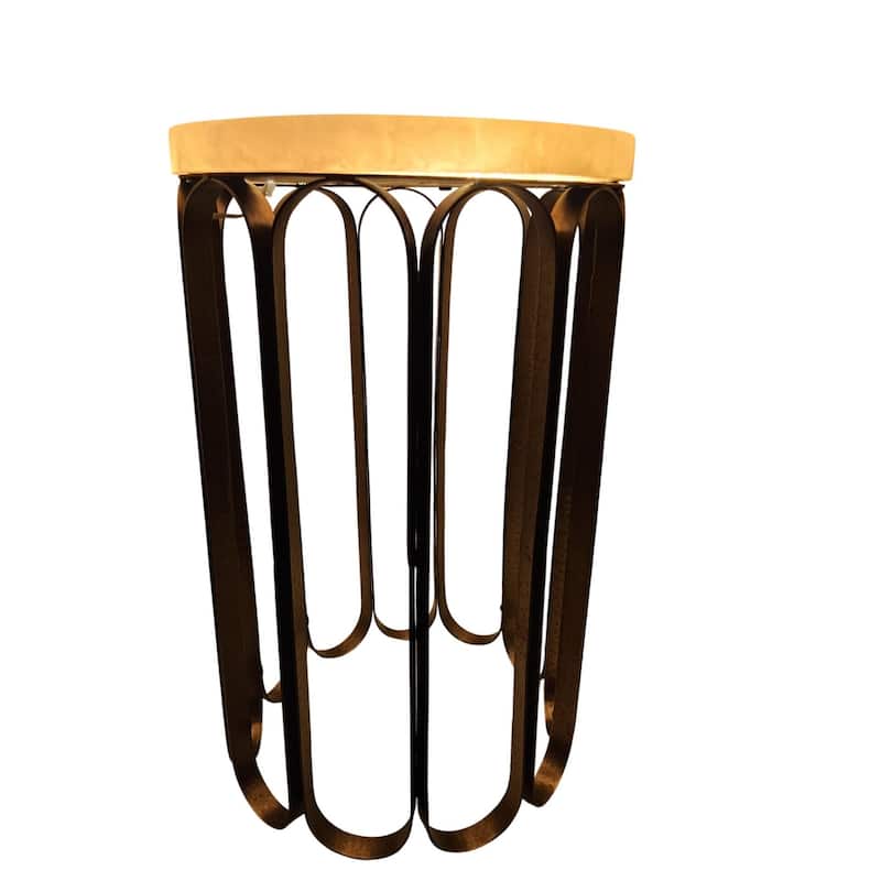 Modern Resin Marble Top and Antique Copper Base SideTable - Stylish Accent Furniture with Illuminated Top