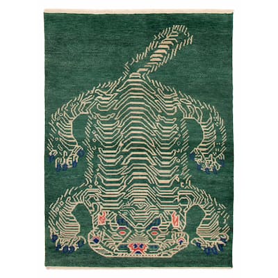 ECARPETGALLERY Hand-knotted Jules Serapi Dark Green Wool Rug - 4'11 x 6'10