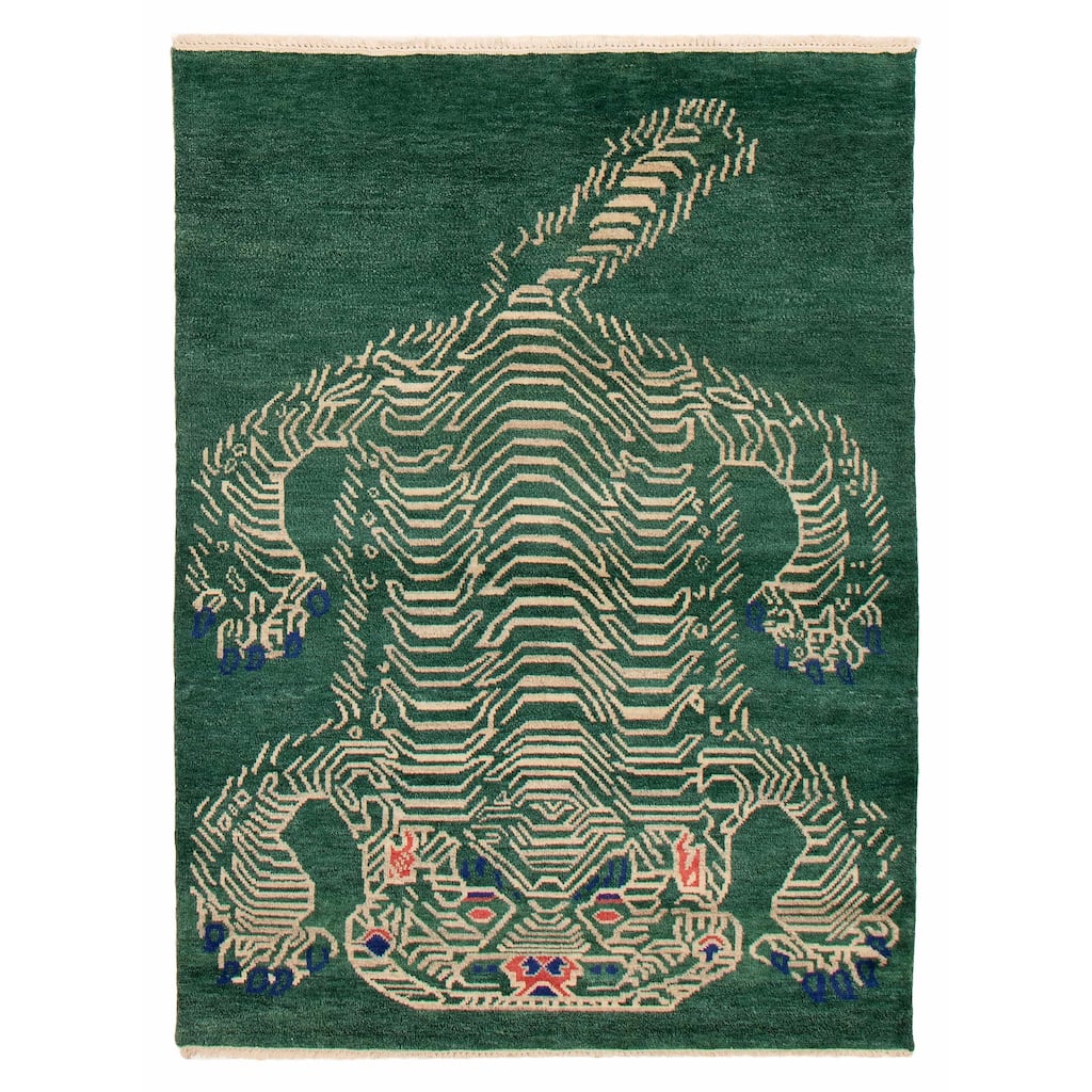 ECARPETGALLERY Hand-knotted Jules Serapi Dark Green Wool Rug - 4'11 x 6'10
