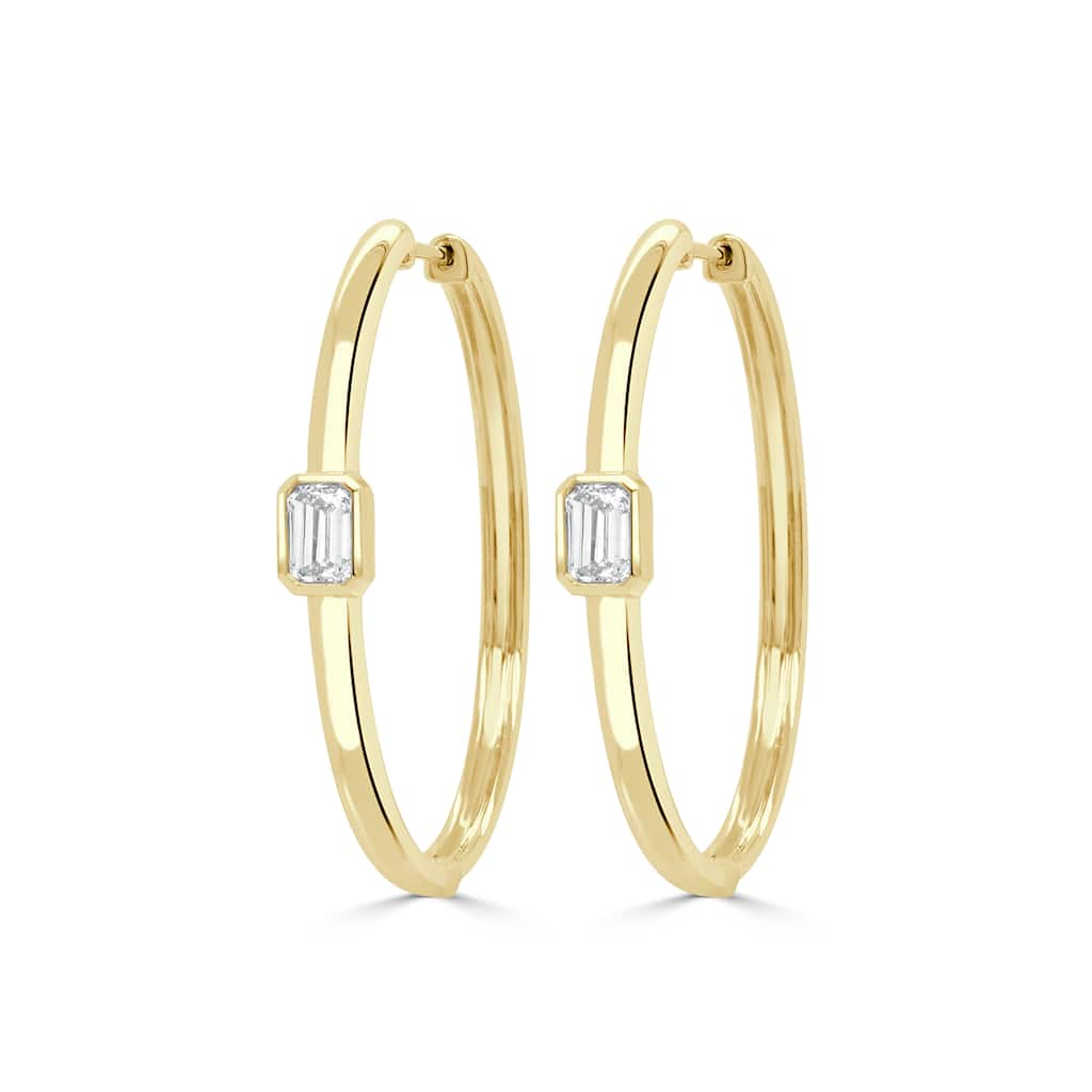 Joelle Collection 14K Yellow Gold Emerald Cut Diamond Hoops