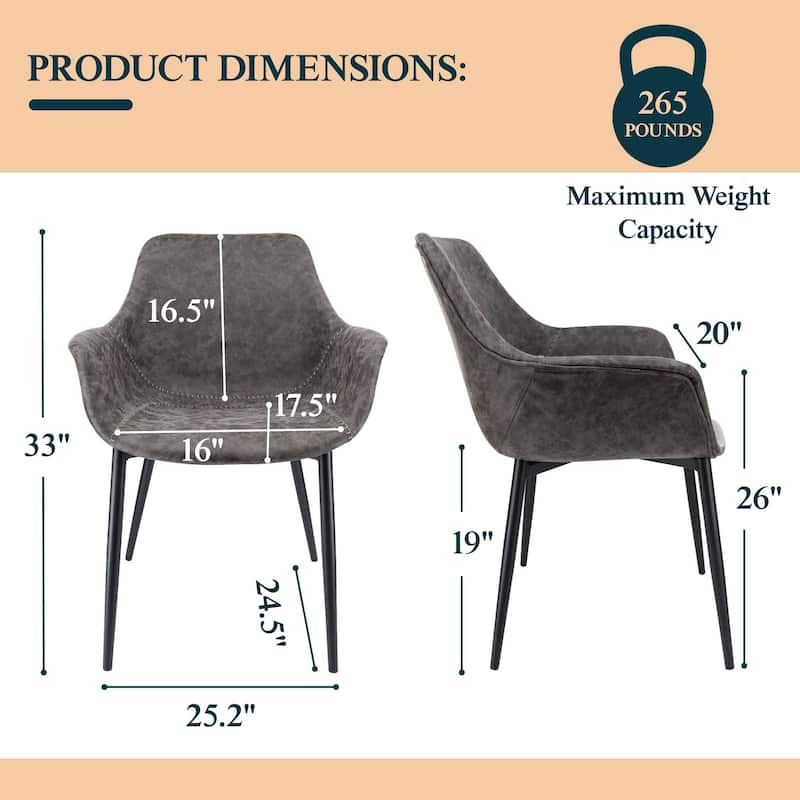 Markley Leather Dining Chair with Iron Legs Set of 4 Modern Accent Armchair