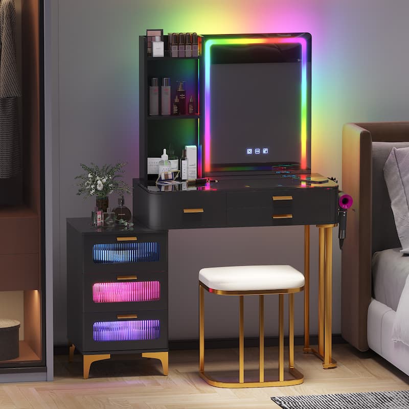 Makeup Vanity with LED Light - Black