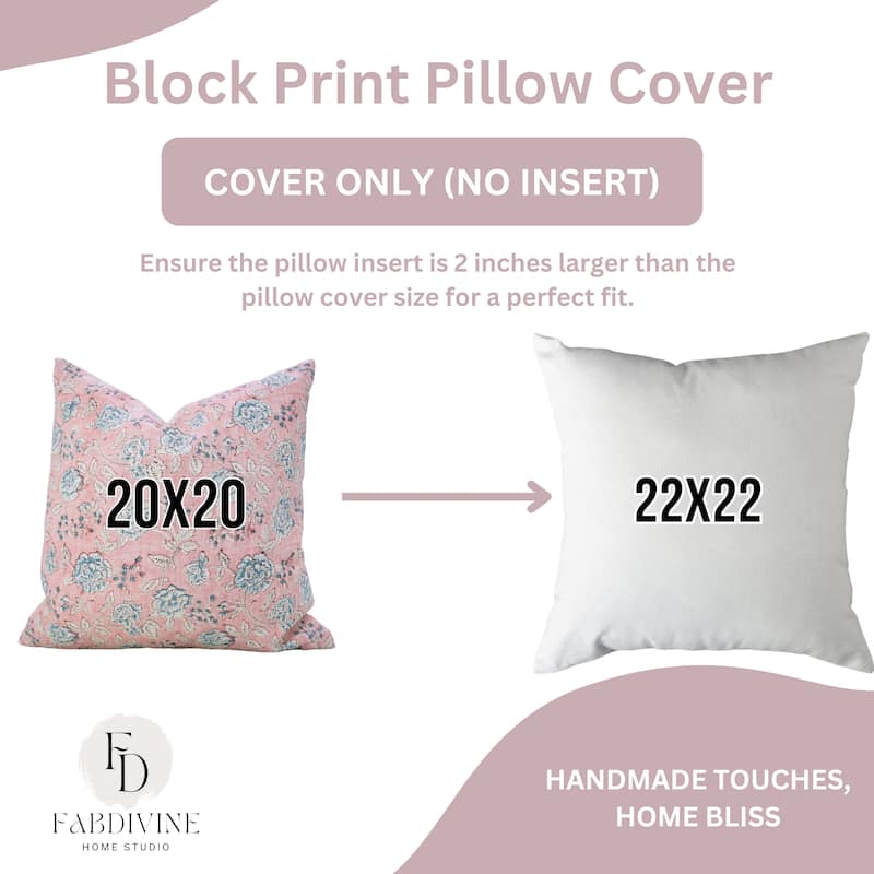 Fabdivine Pink or Gray Floral Accent Cushion Cover for Farmhouse Sofa, Bed Pillowcase 24x24 Inch Viscose Linen, Rameshwaram