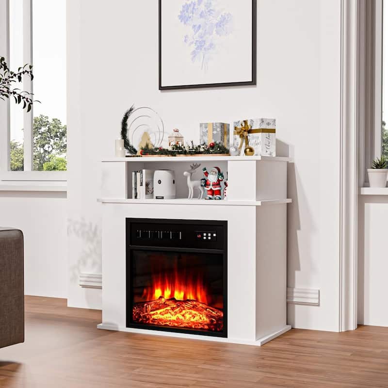 BOSSIN 43" Electric Fireplace with Mantel, 23 inch Electric Fireplace Insert,Freestanding TV Stand with Fireplace Wooden Firebox
