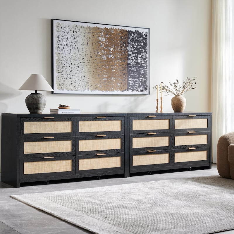 Elegant Right Angled Dresser with 6 Rattan Woven Drawers