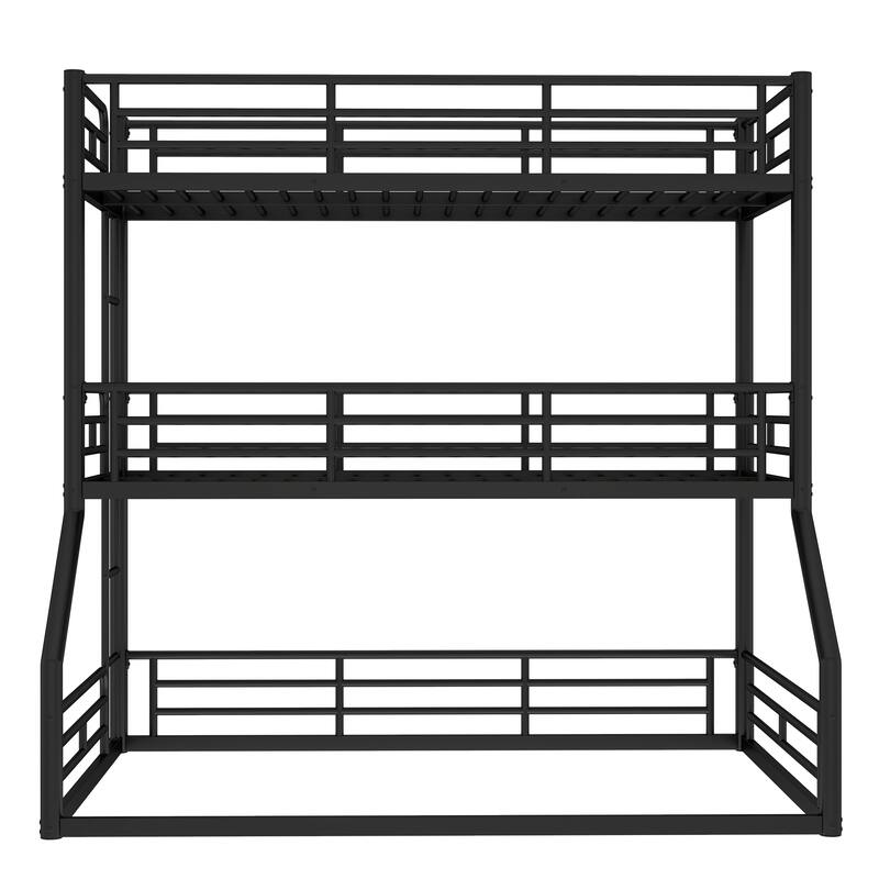 Twin over Twin over Full Triple Bunk Bed - Metal Frame with Safety Guardrails & Noise-Reduced Design