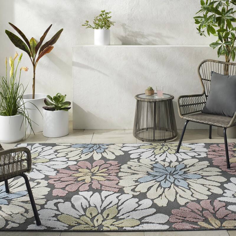 Livabliss Lakeside Tropical Outdoor Area Rug - 6'7" x 9' - Blue/Multi