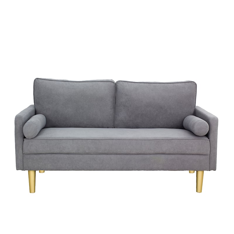 Contemporary Mid Century Style 3 Seater Linen Sofa with Armrest Pockets Premium Upholstery - 65.4 × 29.1 × 33.9 inches - Brown