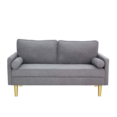 Contemporary Mid Century Style 3 Seater Linen Sofa with Armrest Pockets Premium Upholstery - 65.4 × 29.1 × 33.9 inches