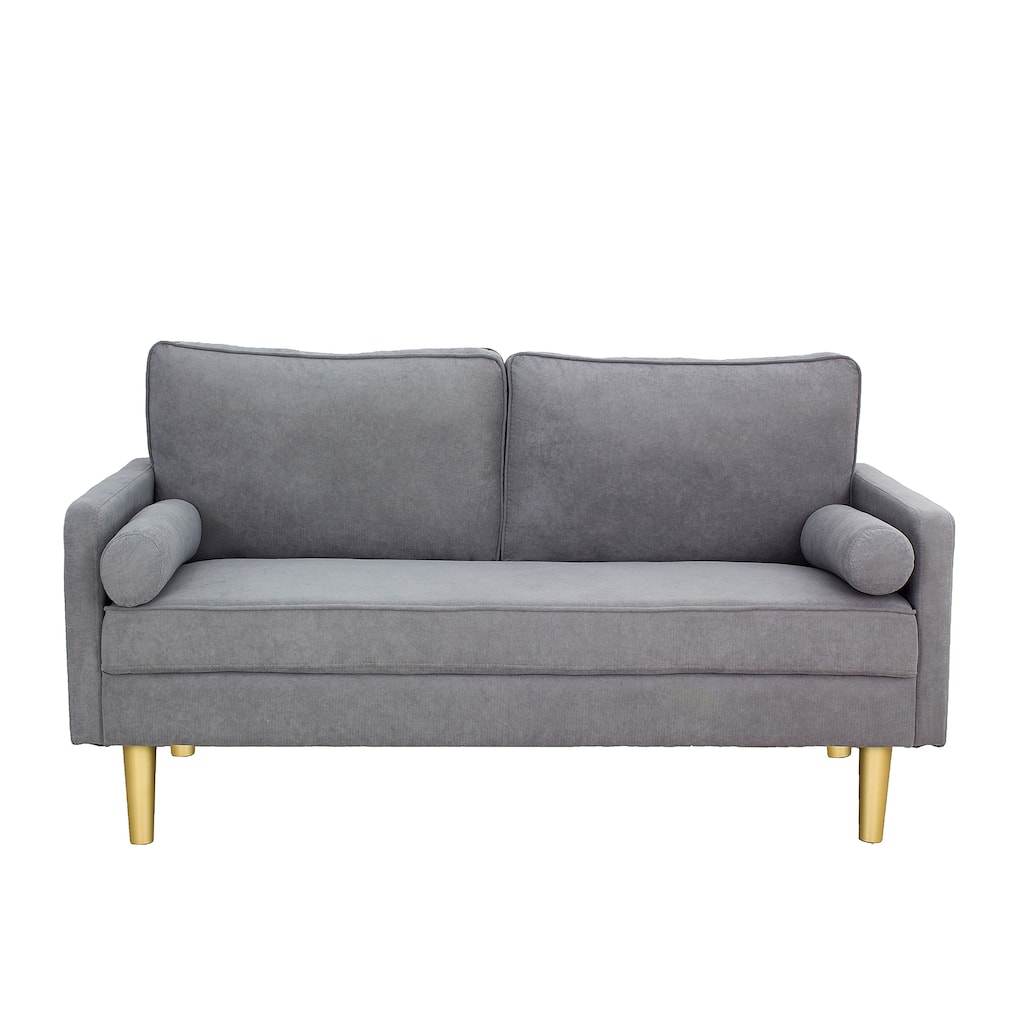 Contemporary Mid Century Style 3 Seater Linen Sofa with Armrest Pockets Premium Upholstery - 65.4 × 29.1 × 33.9 inches