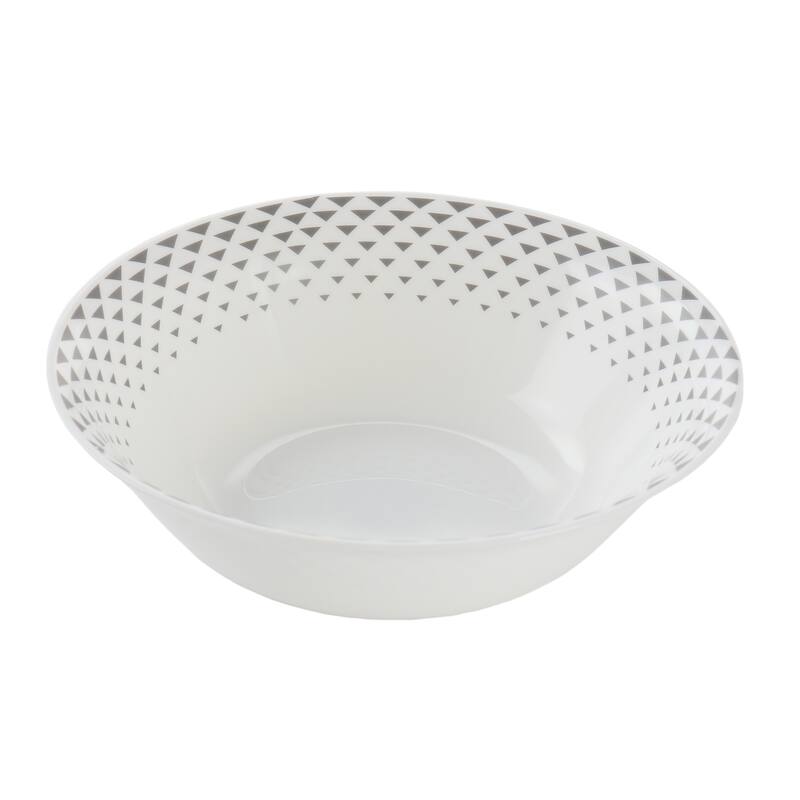 12 Piece Opal Glass Dinnerware Set in White With Grey Accents