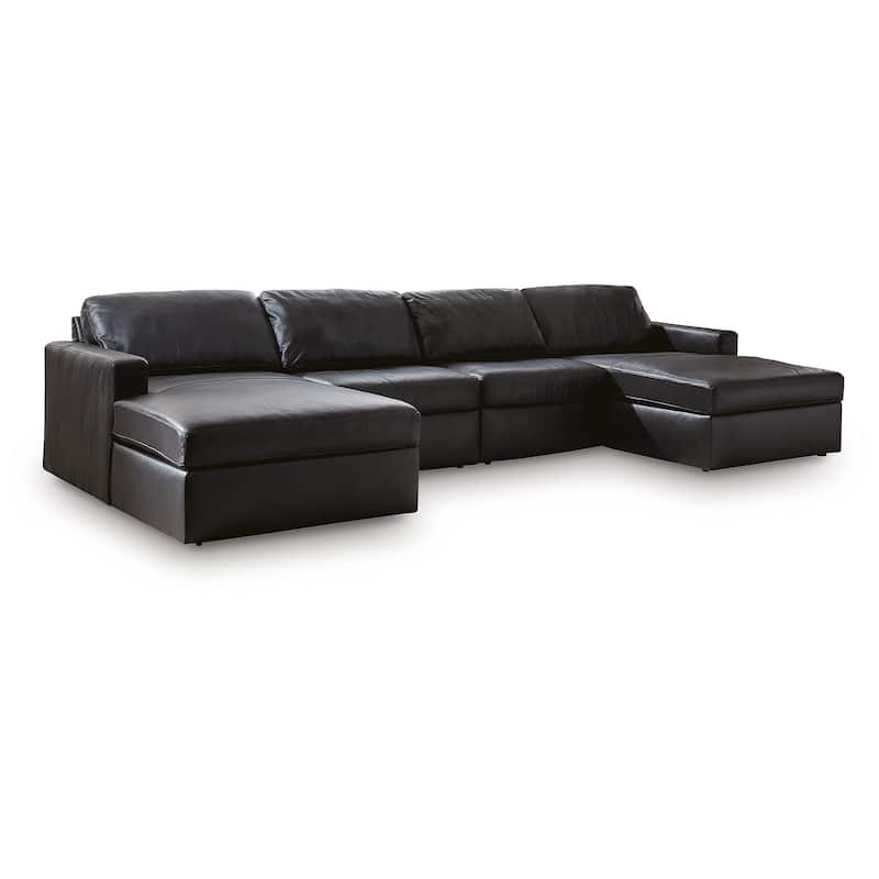 Signature Design by Ashley ModMax II Black 4-Piece Double Chaise Sectional - 142" W x 69" D x 36" H