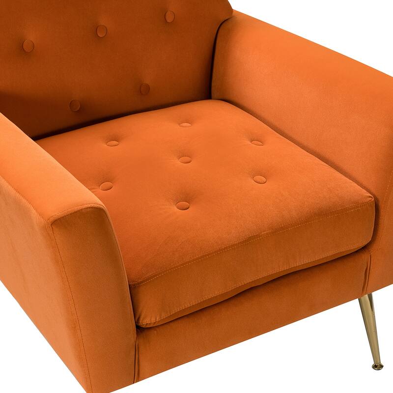 Lilia Contemporary Velvet Upholstered Tufted Back Armchair with Metal Golden legs by HULALA HOME