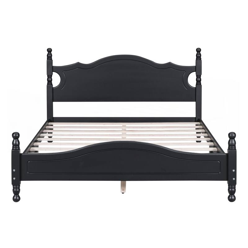 Retro Style Queen Size Wood Platform Bed Frame