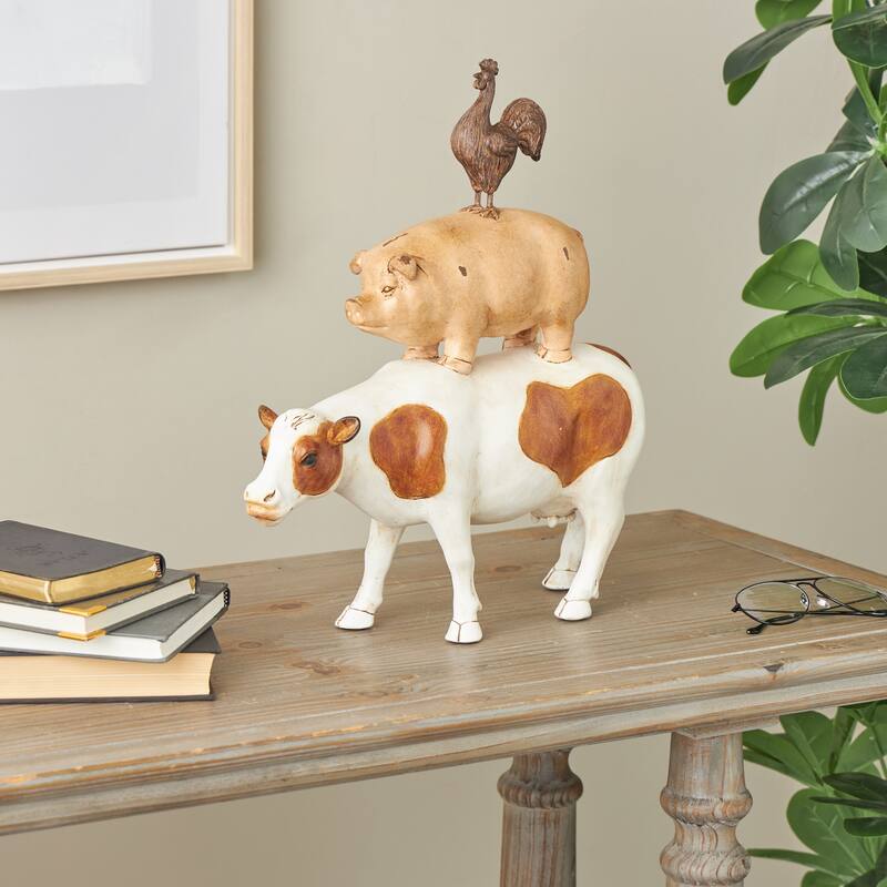 Resin Stacked Farm Animals Decorative Sculpture - Multi Colored or Brown