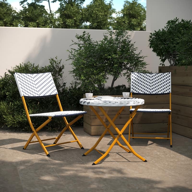 3PC Indoor/Outdoor PE Rattan Folding Bistro Set