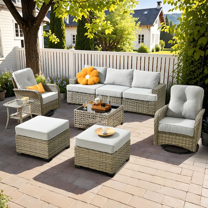 XIZZI 9-piece Patio Furniture Outdoor Wicker Sofa Seating Set - Grey
