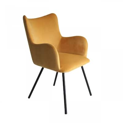 Yellow Velvet Wing Back Metal Armchair with Black Legs for Dining Room - 25" x 23" x 35" (D x W x H)