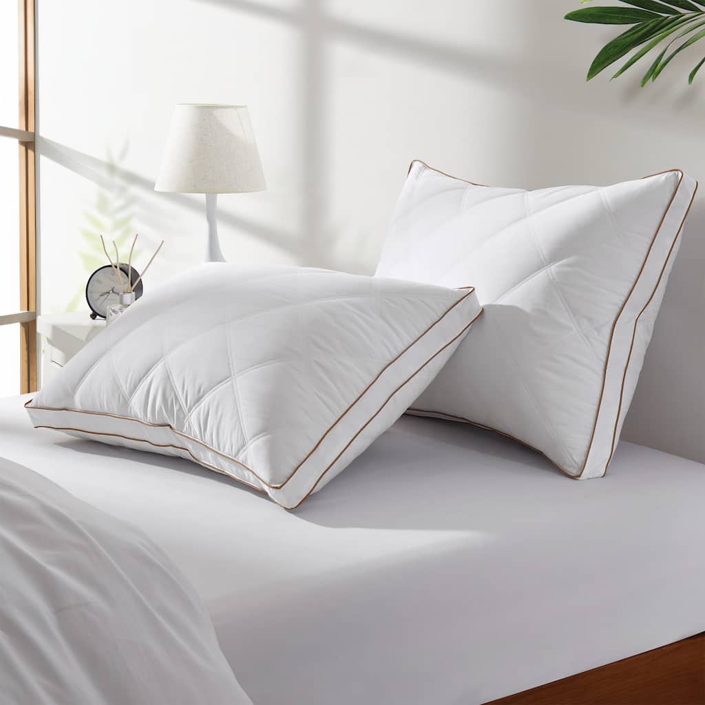 The Beyond Bed™ Set of 2 Goose Feather and Down Gusseted Bed Pillow with Diamond Quilting Breathable Cover - White