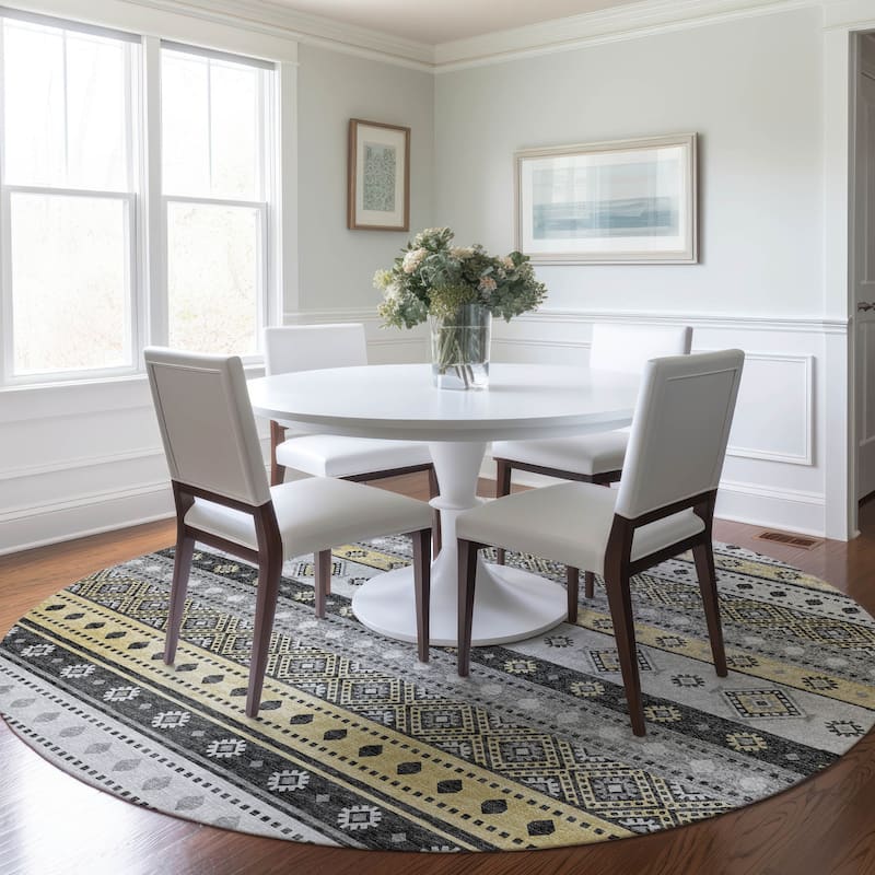 Premium Washable Super Soft Tribal Boho Mayfield Rug - Gray - 8' x 8' - Round
