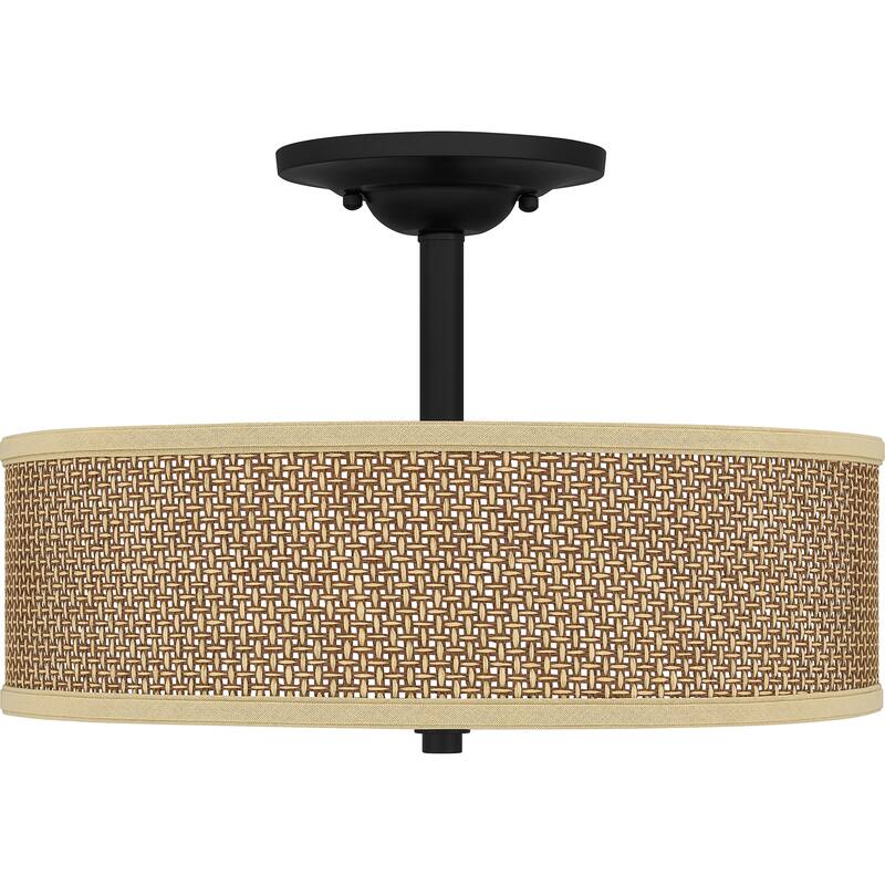 Quoizel Zen 3-Light Mystic Black Semi-Flush Mount with Rattan Shade