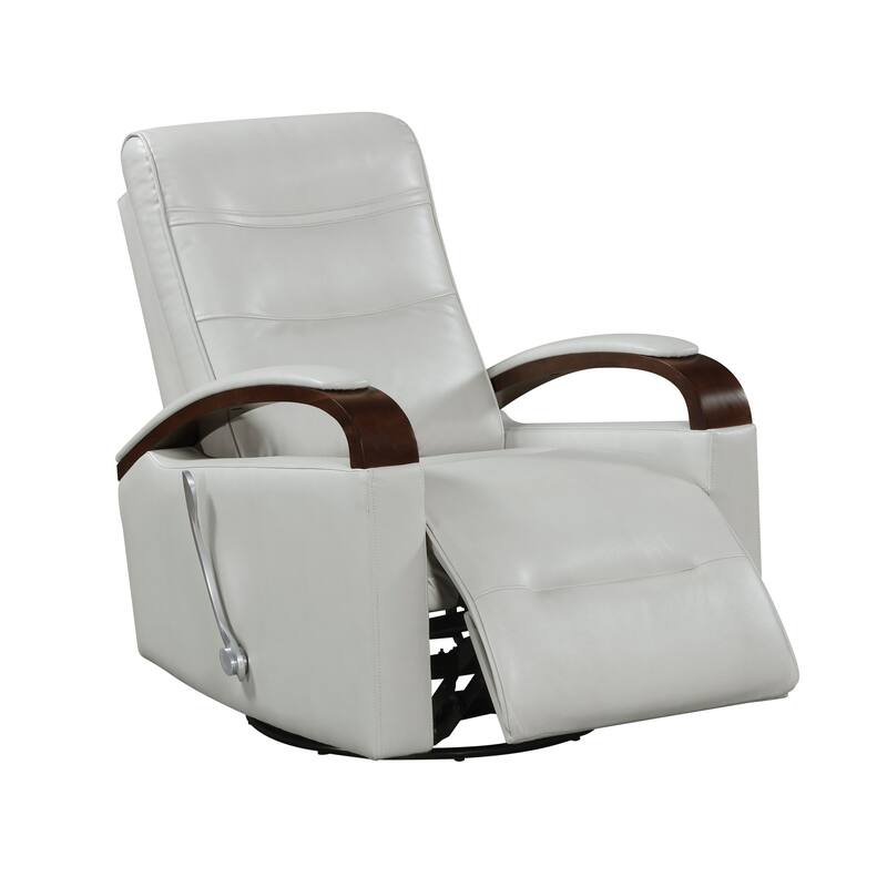 1pc Swivel Gliding Recliner Faux Leather Upholstered Solid Rubberwood Arms Luxurious Living Room Furniture
