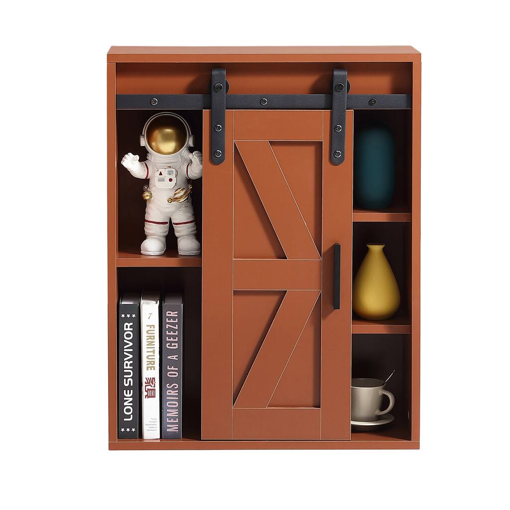 Bathroom Cabinet Wall Mounted with Sliding Barn Door, Espresso