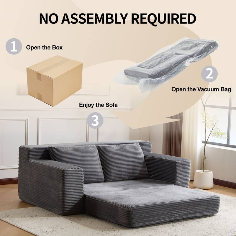 Anmytek Plush Soft Corduroy Modern Small Deep Seat Loveseat Sofa Bed with Reversible Cushions Pillows No Assembly Required