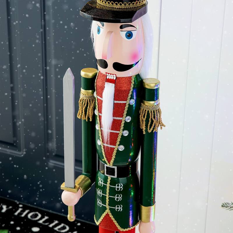 Glitzhome 42"H Large Size Christmas Wooden King & Soldier Nutcracker Set Xmas Figurine Decor for Indoor Outdoor