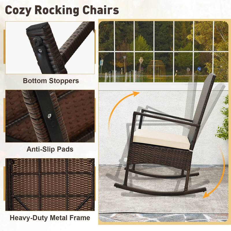 Costway 3 Piece Patio Rocking Set Wicker Rocking Chairs with 2-Tier - See Details