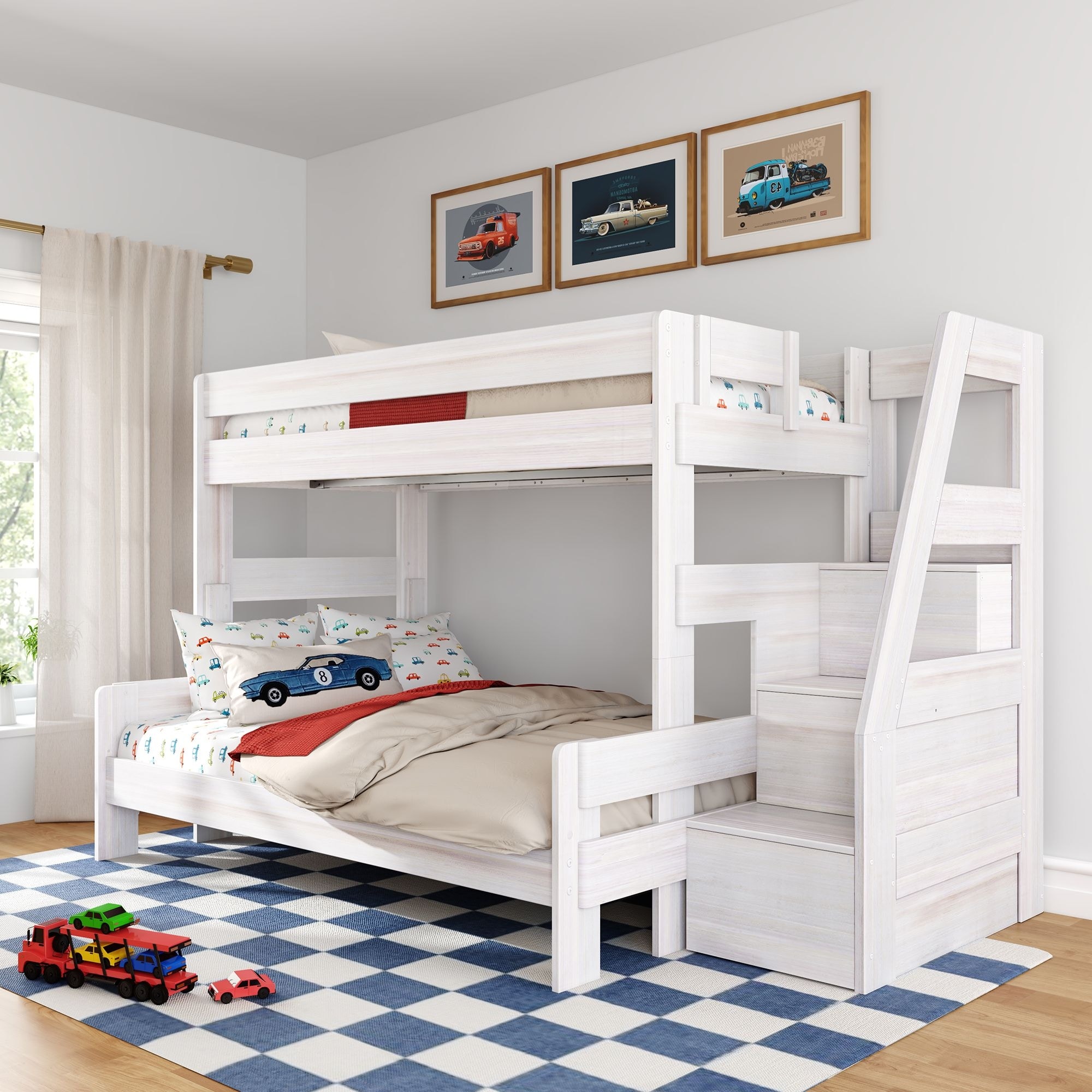 Max and Lily Modern Farmhouse Twin Over Full Bunk Bed With Staircase