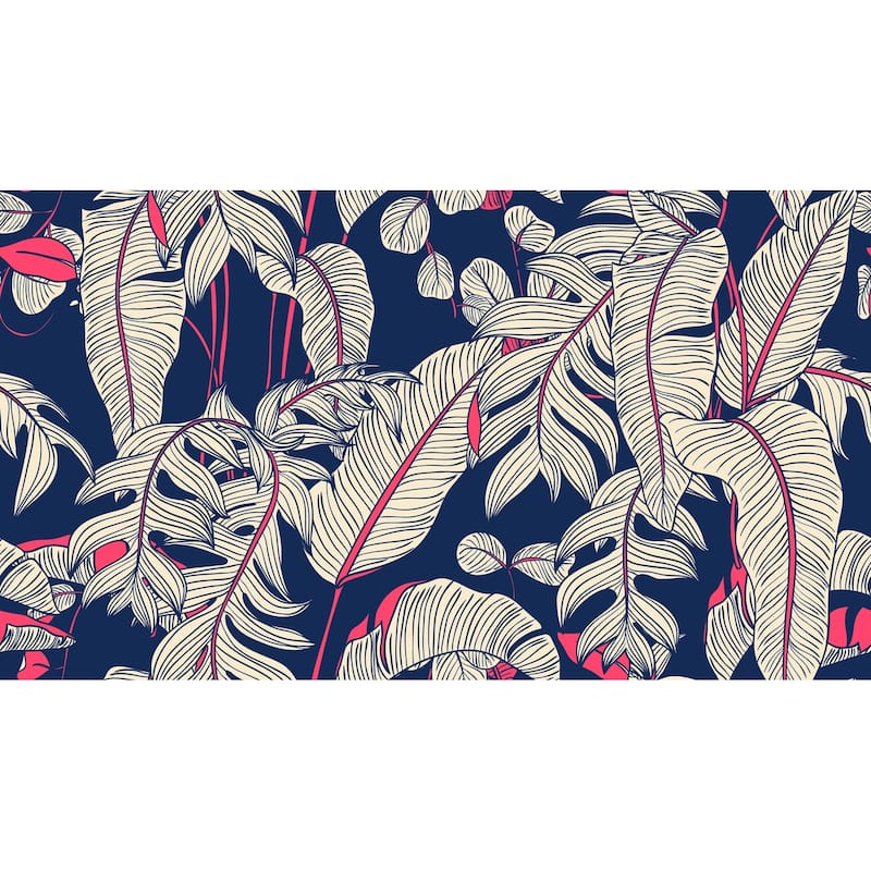 Navy Tropical Leaves Removable Wallpaper - 10'ft H x 24''inch W - 10'ft H x 24''inch W - Blue