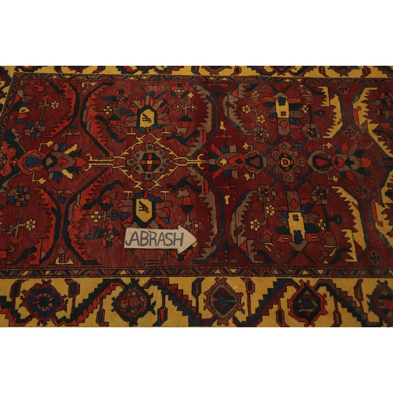 Hand Knotted Oriental 100% Wool Carpet Traditional Floral Red Heriz Runner Rug - 11' 6'' X 3' 8''