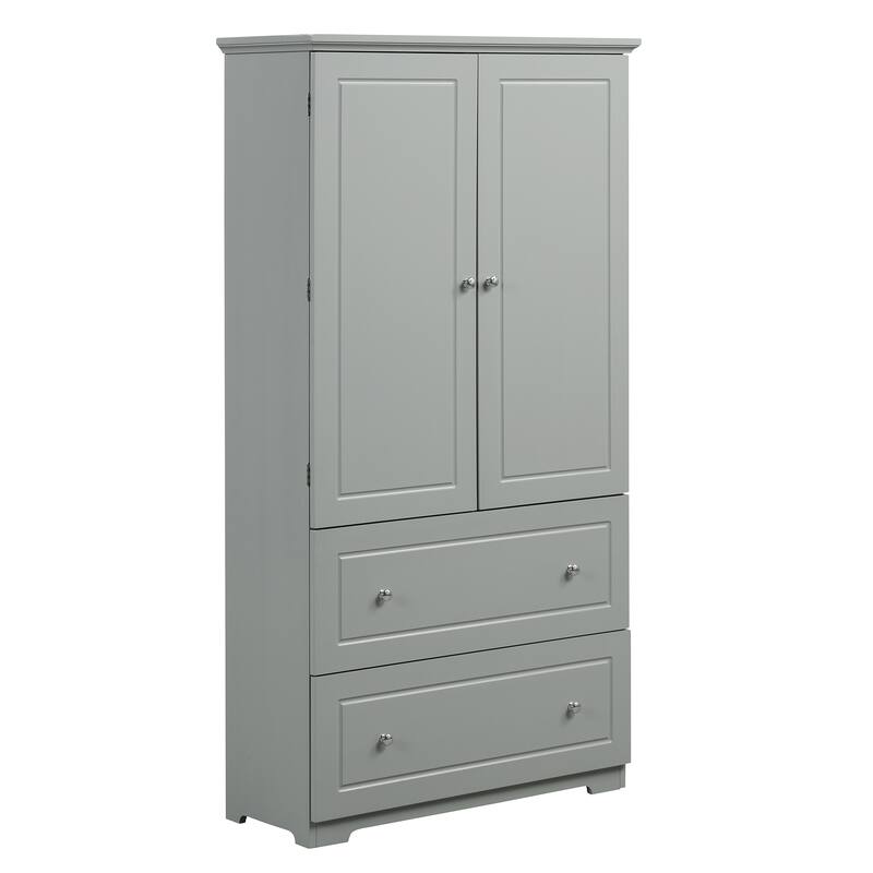 Roomfitters Wide Bathroom Storage Cabinet with 2 Drawers Adjustable Shelf Freestanding Painted MDF Construction, Grey