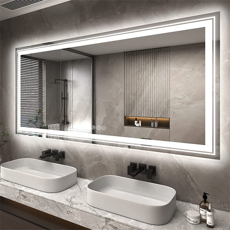1600*800mm Jumbo Led Lighted Backlit Bathroom Mirror with Anti-Fog & Memory Function, 3 Color Lighting - 160x80cm - Silver