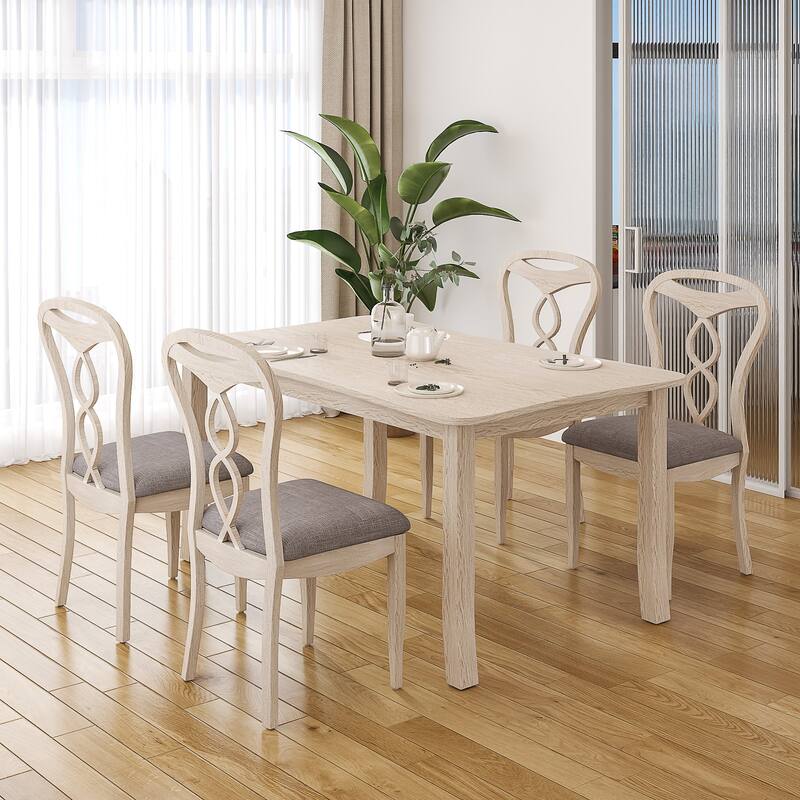 Javlergo 5/7-Piece Solid Wood Dining Set with Curved Edge - 5-Piece
