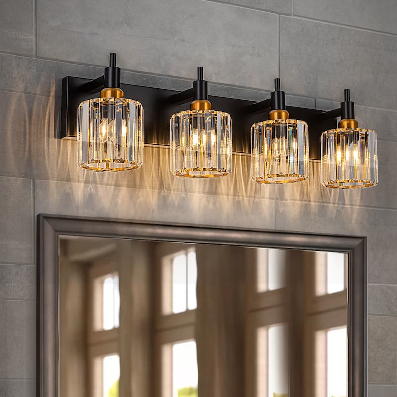 3/4/5-Light Modern Glam Dimmable Cylinder Crystal Wall Light Bathroom Vanity Light - 27.5 in. W 4-Light - BlackGold