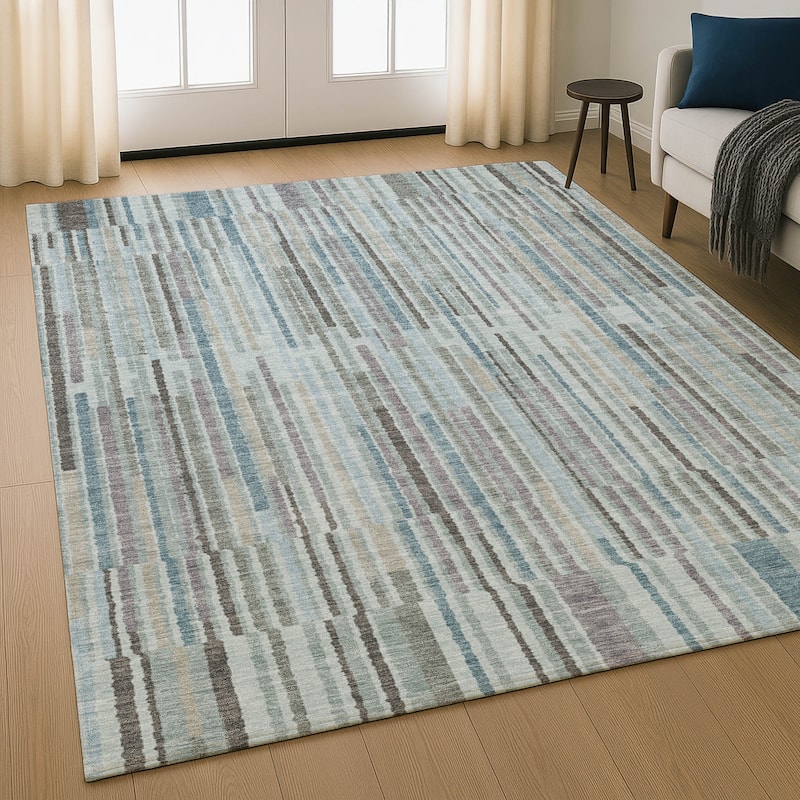 Premium Washable Super Soft Stripe Stack Mayfield Rug - Teal - 9' x 12'