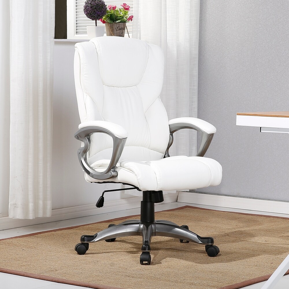 Overstock Belleze Executive Padded Lumber Support Office Chair Leather White Standard Adjustable Height Standard Faux Leather Executive Chairs From Overstock Com Daily Mail
