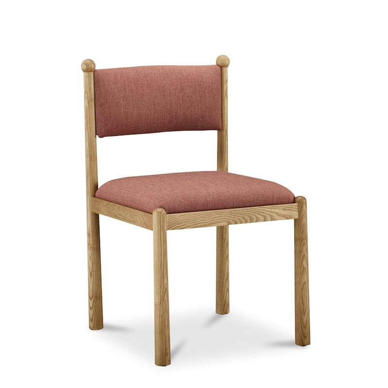NADAAL STUDIOS Solien Dining Chair, Solid Ash Frame, Deep Pink Linen‑Blend Upholstery, Finial Detail