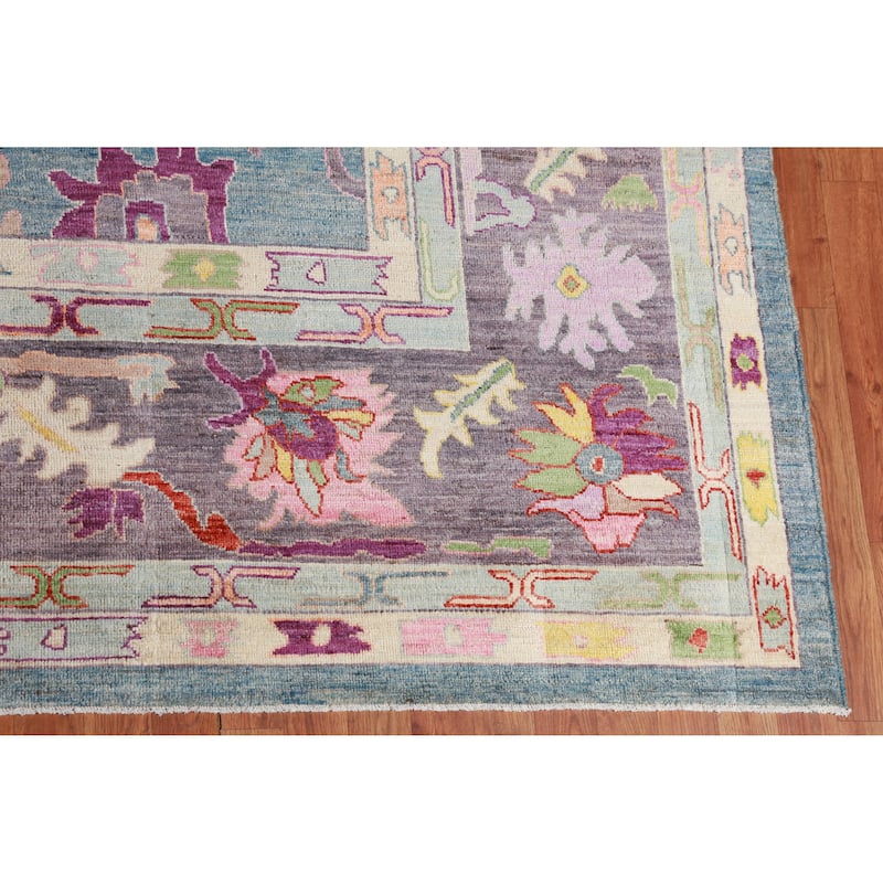 Hand Knotted Oriental 100% Wool Carpet Transitional All-Over Navy Blue & Blues Oushak Area Rug - 14' 1'' X 10' 3''