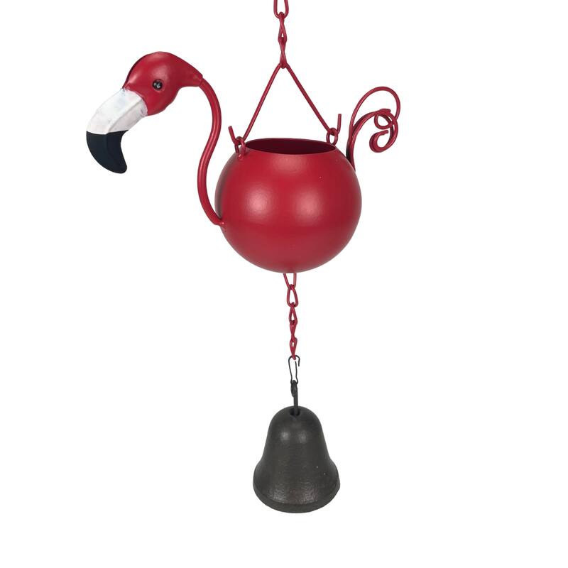 90-Inch Metal Rain Chain - 8 Portly Flamingos, 7" Long Each, Muted Red - 7 X 90 X 3.25 inches